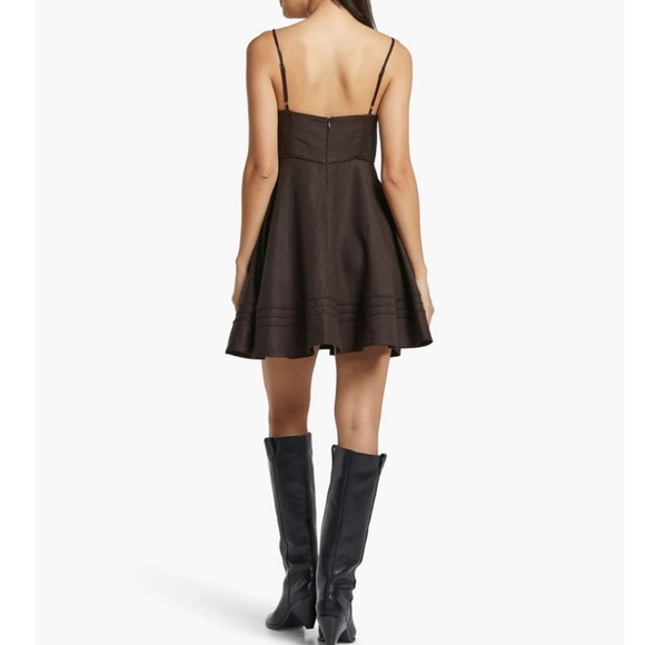 SHONA JOY Ulla Linen Corded‎ Circle Mini Dress Babydoll - Picture 6 of 7